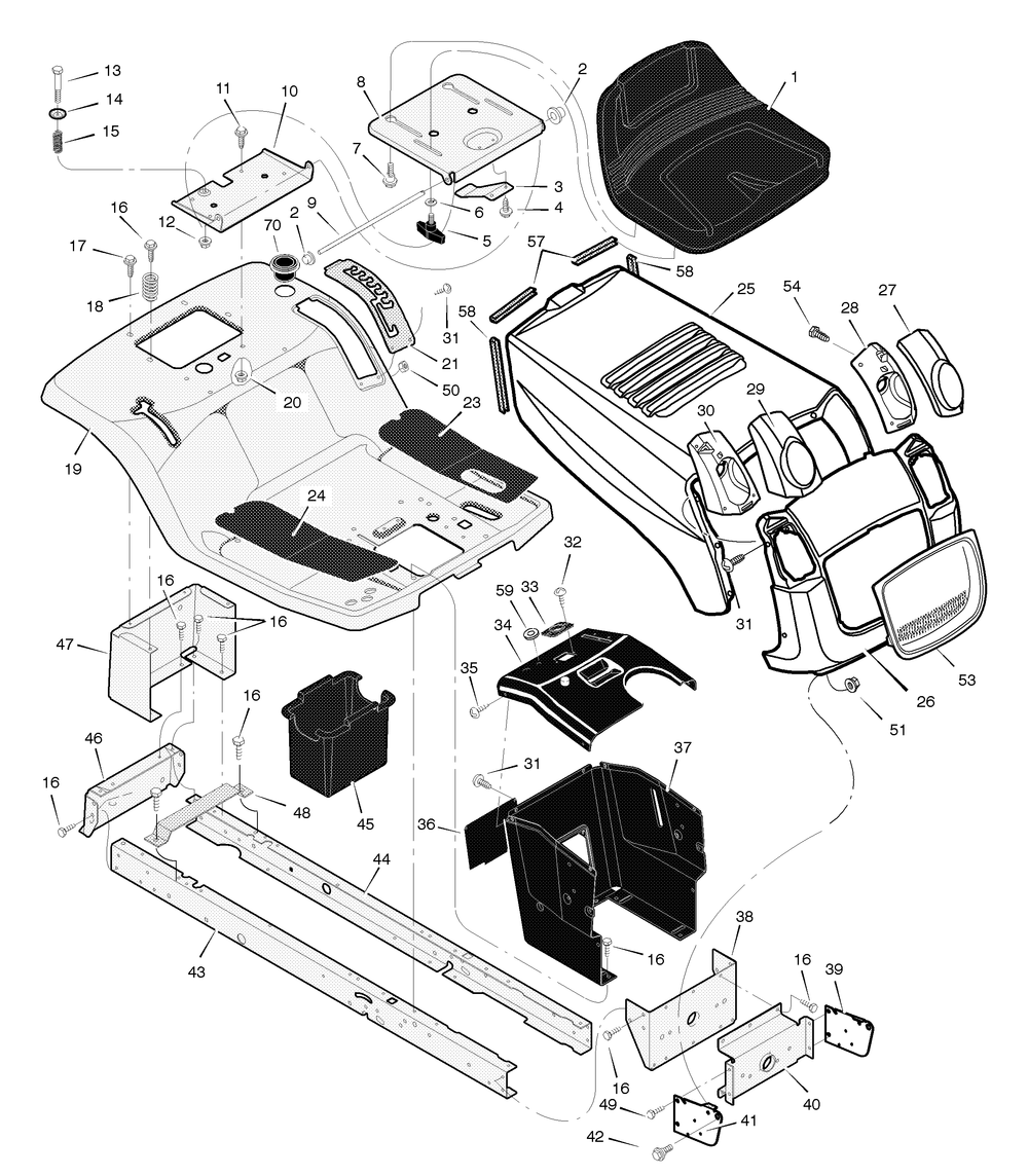 Chassis And Hood Diagram and Parts List for 312002X98B 2004 Briggs and Stratton Lawn Tractor